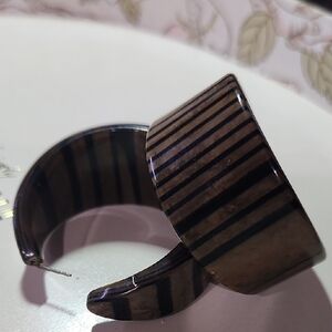 Striped Black and Brown Hoop Earrings